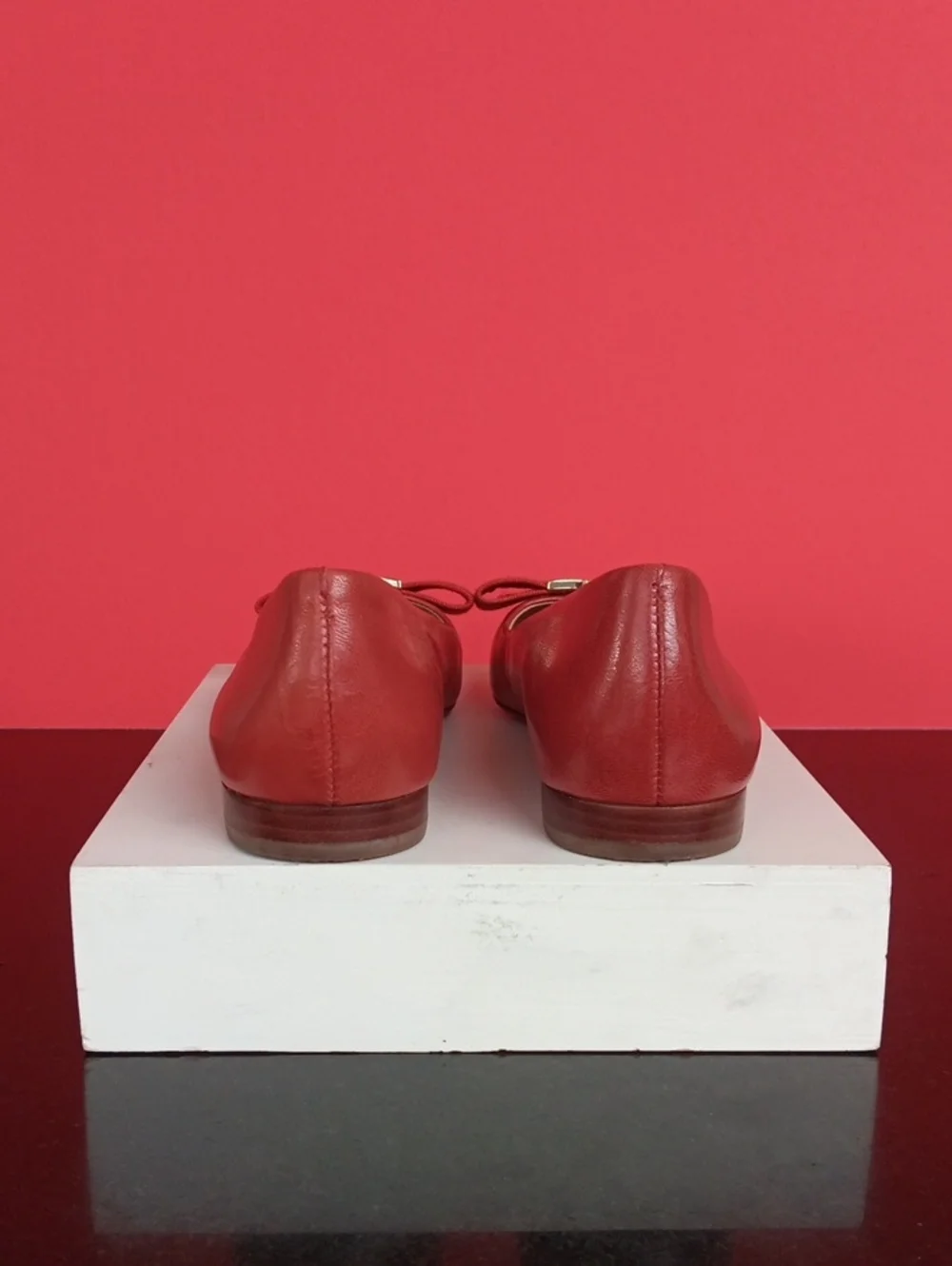 Tory Burch Coral Leather Bow-Front Ballet Flats Size5.5 leather Upper & Sole